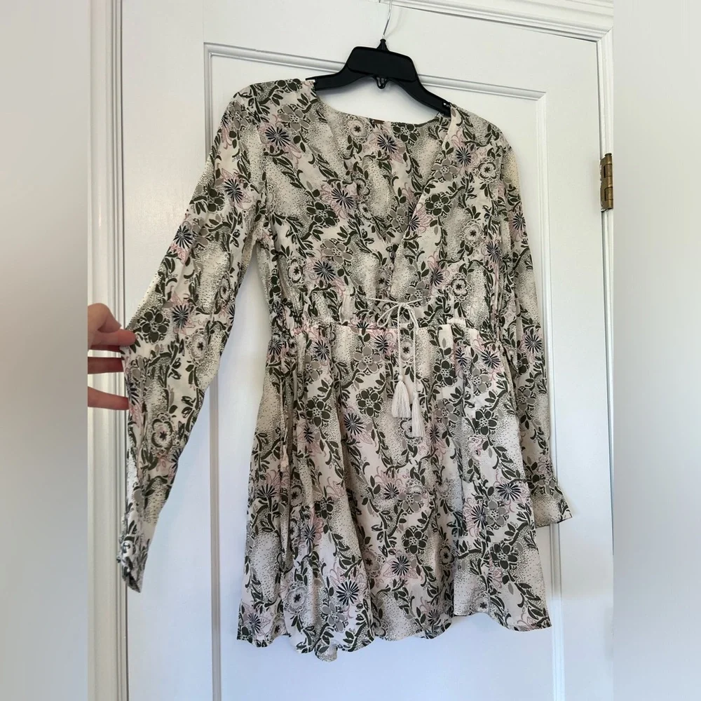FREE PEOPLE Stealing Fire Mini Dress In Ivory Green Combo floral boho Sz Small